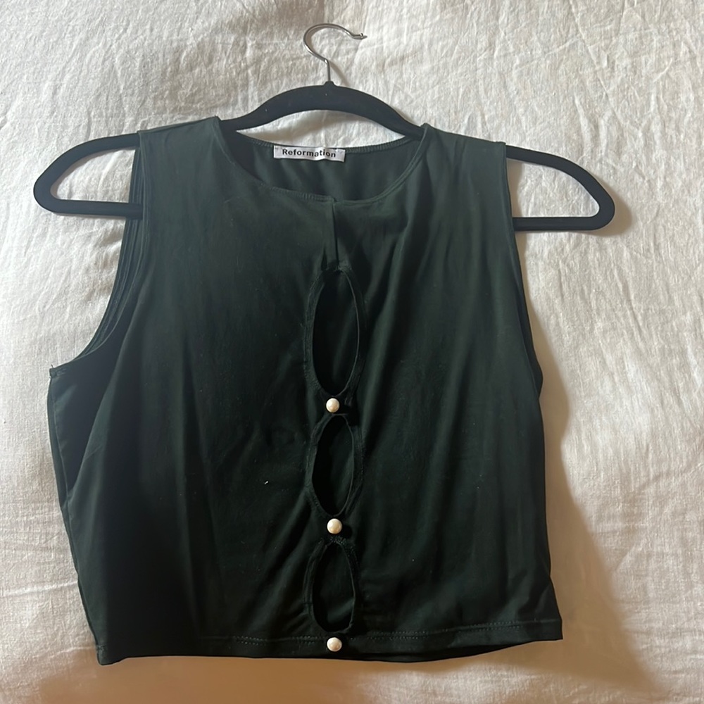 Reformation tank top with pearl key holes
